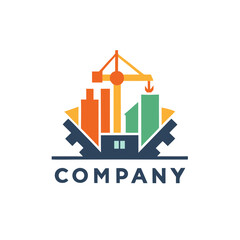Obraz premium Construction crane and cityscape logo design for building company