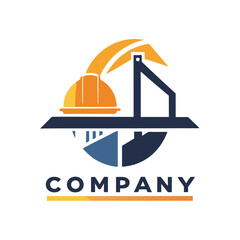 Naklejka premium Modern construction logo featuring hard hat and crane