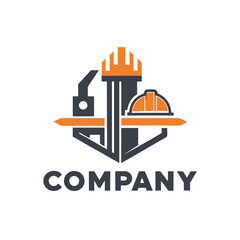 Naklejka premium Abstract construction company logo design with hardhat elements