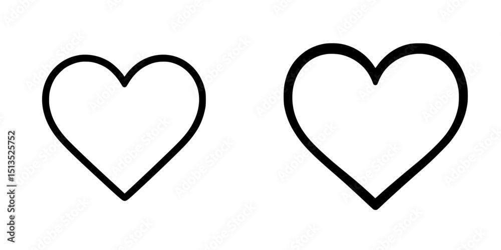 Poster heart outline vector icons in black showcasing two different styles side by side for design purposes
