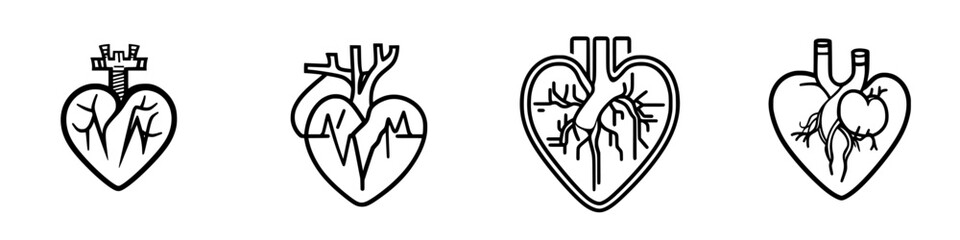 Vector icons representing different styles of hearts for various design and creative projects