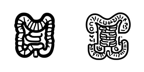Abstract black vector icons depicting stylized representations of intestines showcasing intricate designs and lines for health-related themes