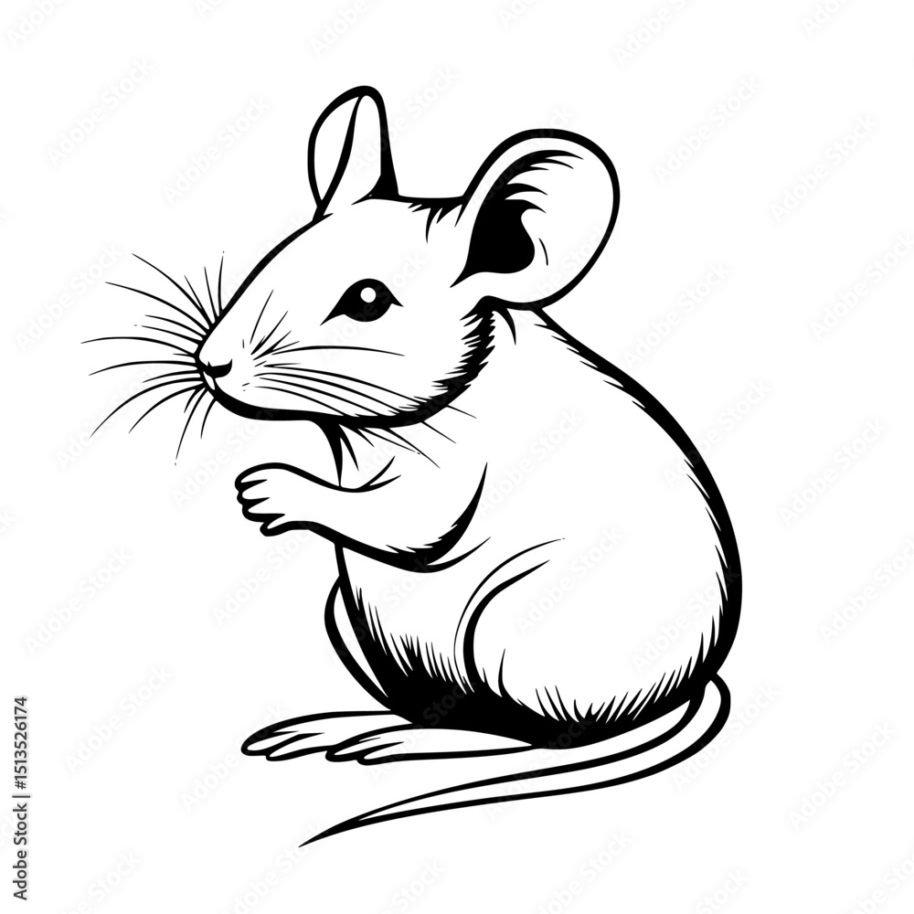 Poster black vector icon of a mouse in a side profile position, showcasing its distinct features and simple