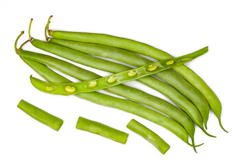 Fresh green beans isolated on a white background, contour.