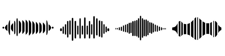 Stylized black vector sound wave icons representing audio frequencies and sonic vibrations in a modern design