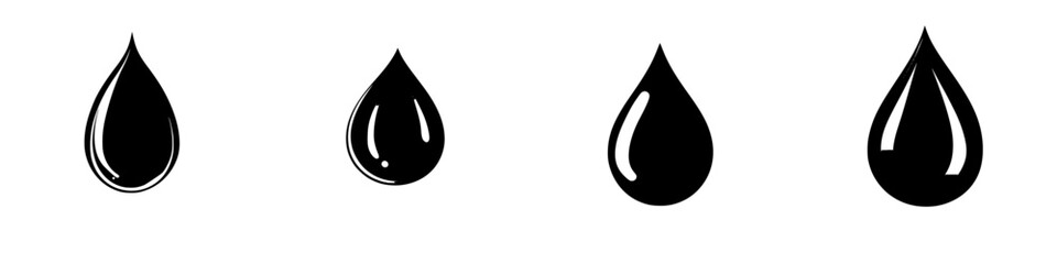 Fototapeta premium Various black vector icons of water droplets in different styles showcasing design versatility and simplicity
