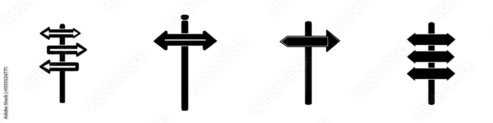 Poster directional sign icons for navigation and guidance in various formats and styles representing choice