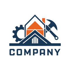 Real estate company logo with gear, hammer, and house