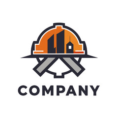 Naklejka premium Construction engineering company logo design with city skyline