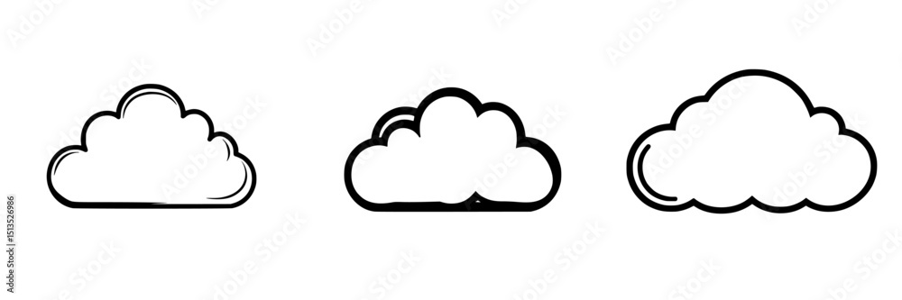 Wall mural black vector icon representing clouds in various shapes suitable for graphic design and illustration