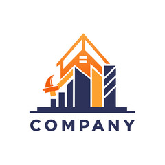 Modern real estate logo design with buildings and house shape