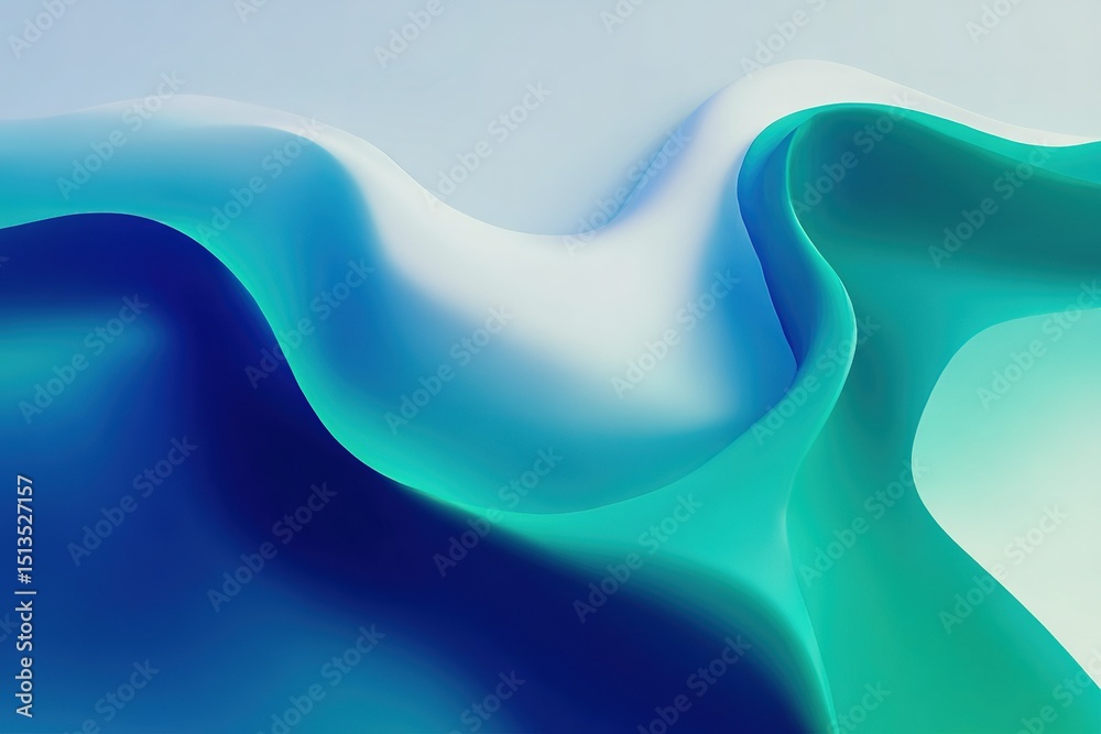 Poster abstract waves in serene shades of blue and green creating a calming visual effect in a minimalistic