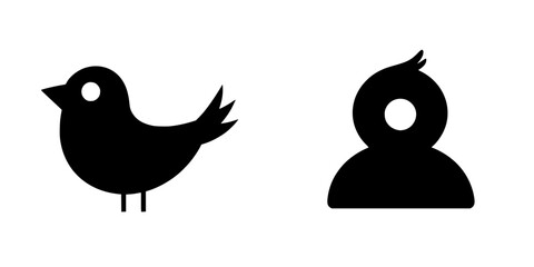 Stylized black vector icon of a bird next to a simple human silhouette in a minimalistic design suitable for various applications