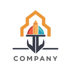 Modern logo design featuring building structure and nautical anchor
