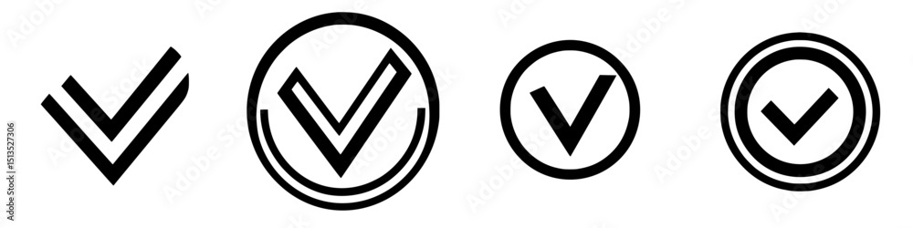 Poster vector icons representing check marks in various styles for design applications and user interfaces