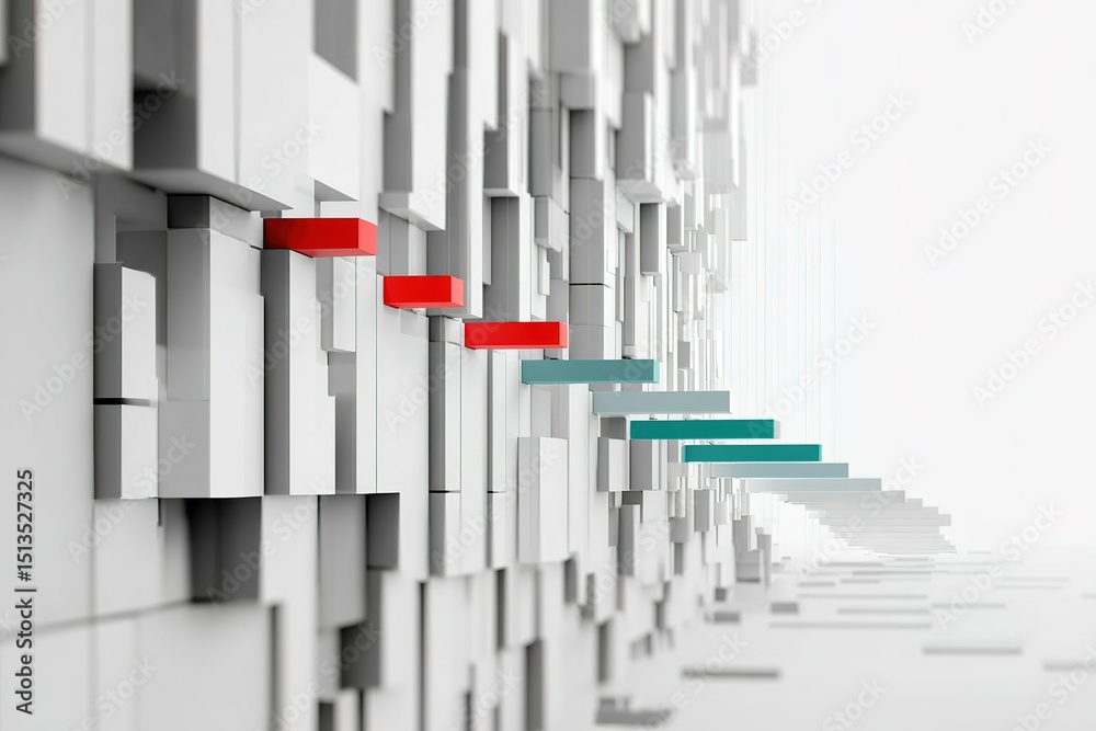 Poster abstract design of colorful blocks on a white geometric structure creating a sense of depth and mode