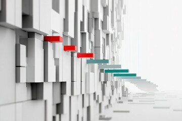 Obraz premium Abstract design of colorful blocks on a white geometric structure creating a sense of depth and modernity in a minimalist space