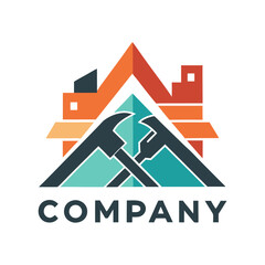 Abstract home construction logo with crossed hammers and company name