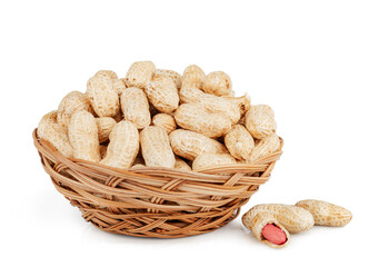Peanuts basket isolated on a white background, contour.