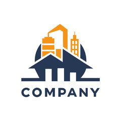 Obraz premium Real estate construction company logo with city skyline element