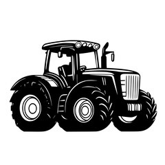 Black vector icon of a tractor in profile view showcasing agricultural design and modern features