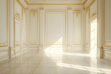 Elegant Room Interior: Luxury White and Gold Palace Design