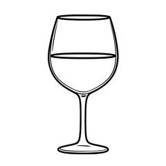 Stylish black vector icon of a wine glass filled with liquid on a plain background for culinary or beverage design purposes