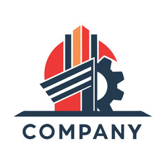 Obraz premium Modern industrial company logo with gear and building shapes