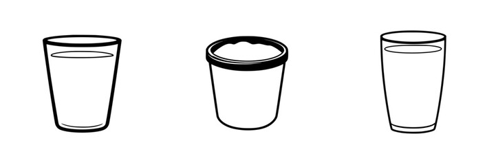 Variety of beverage containers featuring a clear glass, a cup with liquid, and an opaque container ideal for drinks