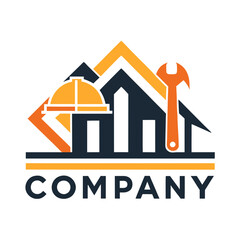Construction and engineering company logo with house and tools