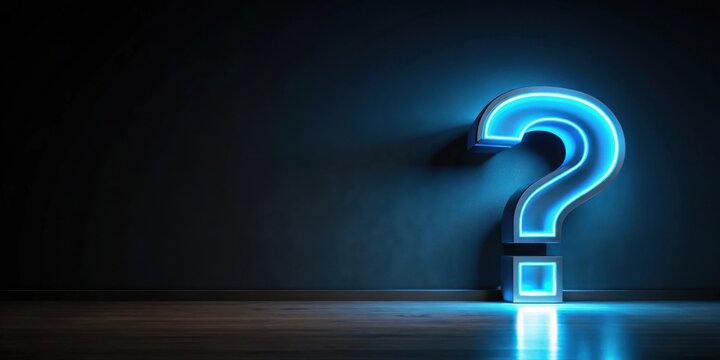 Illuminated Query A Glowing Neon Question Mark in a Dark Room