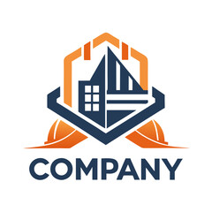 Construction company logo featuring building and hardhat design