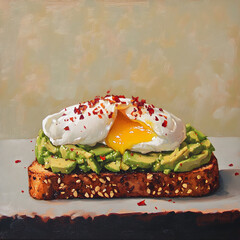 A Crunchy Avocado Toast with Poached Eggs and Chili