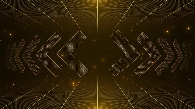 Golden glitter circle arrow stripes Award sparkling light, presentations, and special events. rings minimal animation for ceremony event party awards, premium motion background. free copy space 3D 4K
