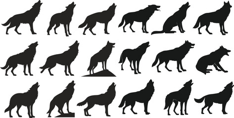 Wolf howling silhouette can be used as icon, symbol or sign. Wolf icon for design related to animal, wildlife or landscape