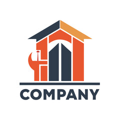 Construction Company Logo Design with House and Crane Elements