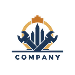 Naklejka premium Modern company logo with tools and abstract architecture design