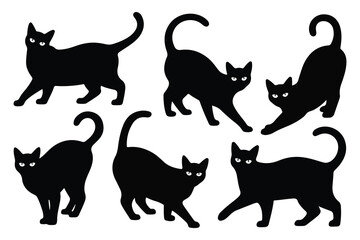 Cute Black Cat Silhouettes Vector Set