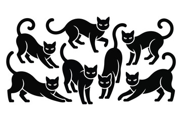 Cute Black Cat Silhouettes Vector Set