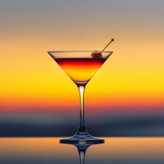 Cocktail Elegance against Sunset Glow a Fusion of Flavors and Golden Hour Serenity in Glassware