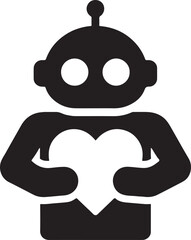 Silhouette of a robot holding a heart symbolizing AI with emotion in EPS vector format. Ideal for AI empathy, technology, and futuristic design.