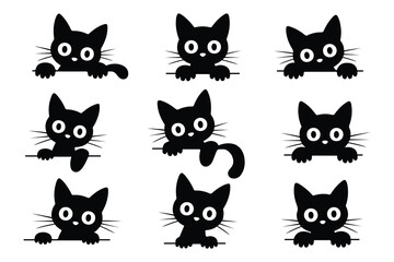 Cute Black Cat Silhouettes Vector Set