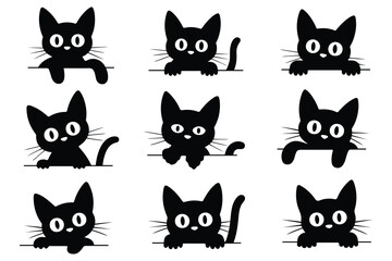 Cute Black Cat Silhouettes Vector Set
