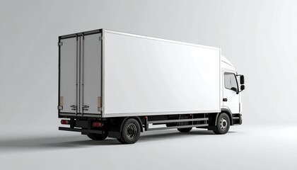 White Box Truck on Light Gray Background Rear View