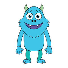 Fototapeta premium A playful, friendly monster with big eyes, a goofy grin, and soft, colorful fur—always ready for hugs, laughs, and fun adventures with kids and creatures alike! 
