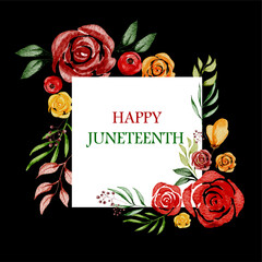 Juneteenth template floral watercolor design, Black History Month Collection Vector floral watercolor style, Juneteenth template design