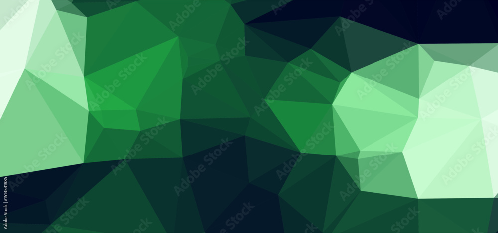 Poster abstract low-poly pattern, green and dark facets with geometric style