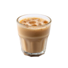 A refreshing glass of iced coffee with frothy milk on a white isolated background, perfect for hot days and coffee lovers seeking a cool beverage experience.