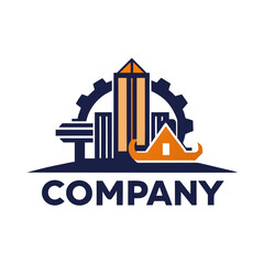 Obraz premium Modern Company Logo Design Featuring Buildings, Gear and House