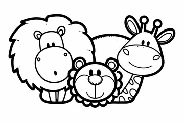 Fototapeta premium animals, cartoonish, friendly, thick outlines, no color